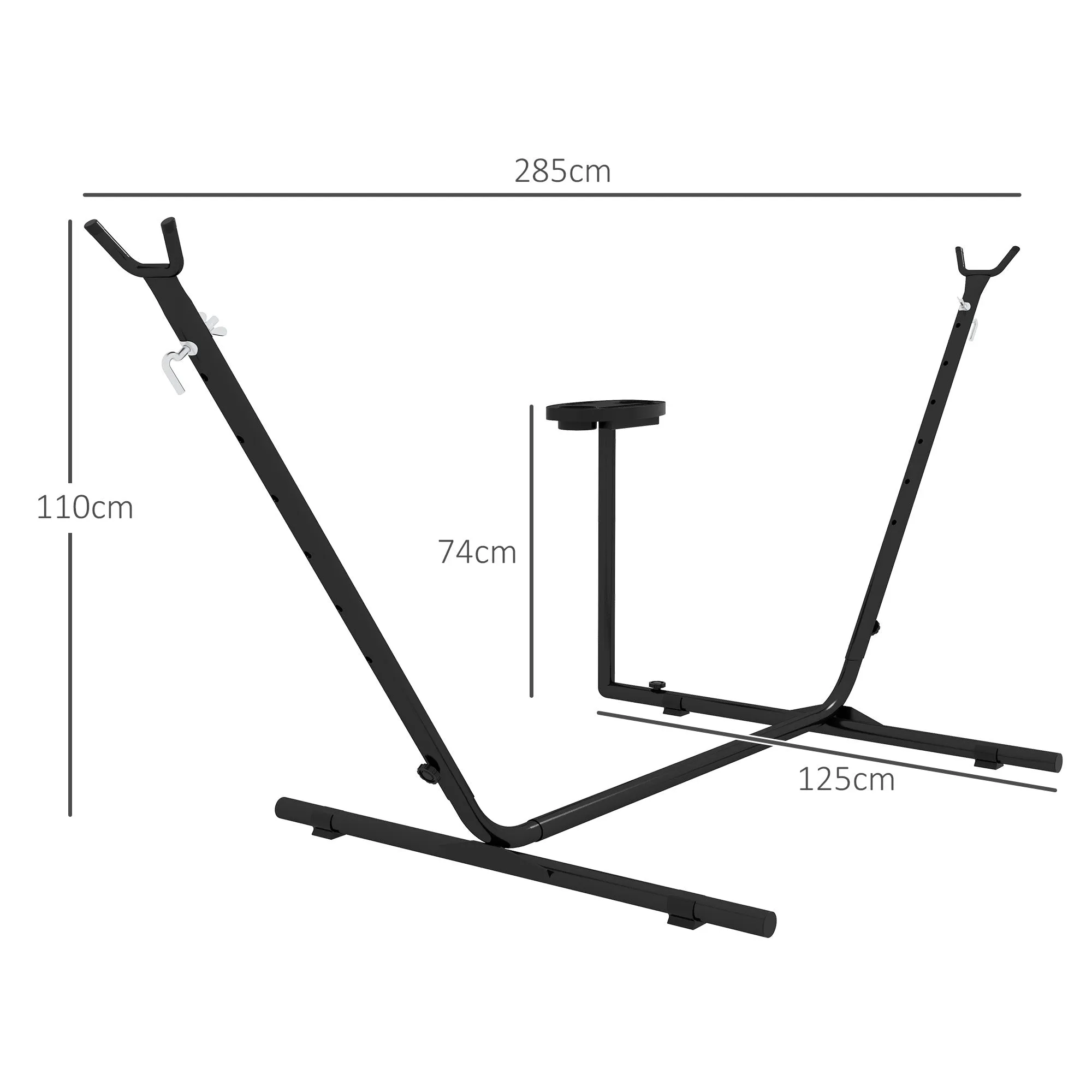 Steel Hammock Stand with Integrated Table and Maximum Load 150kg, Black - Image 3