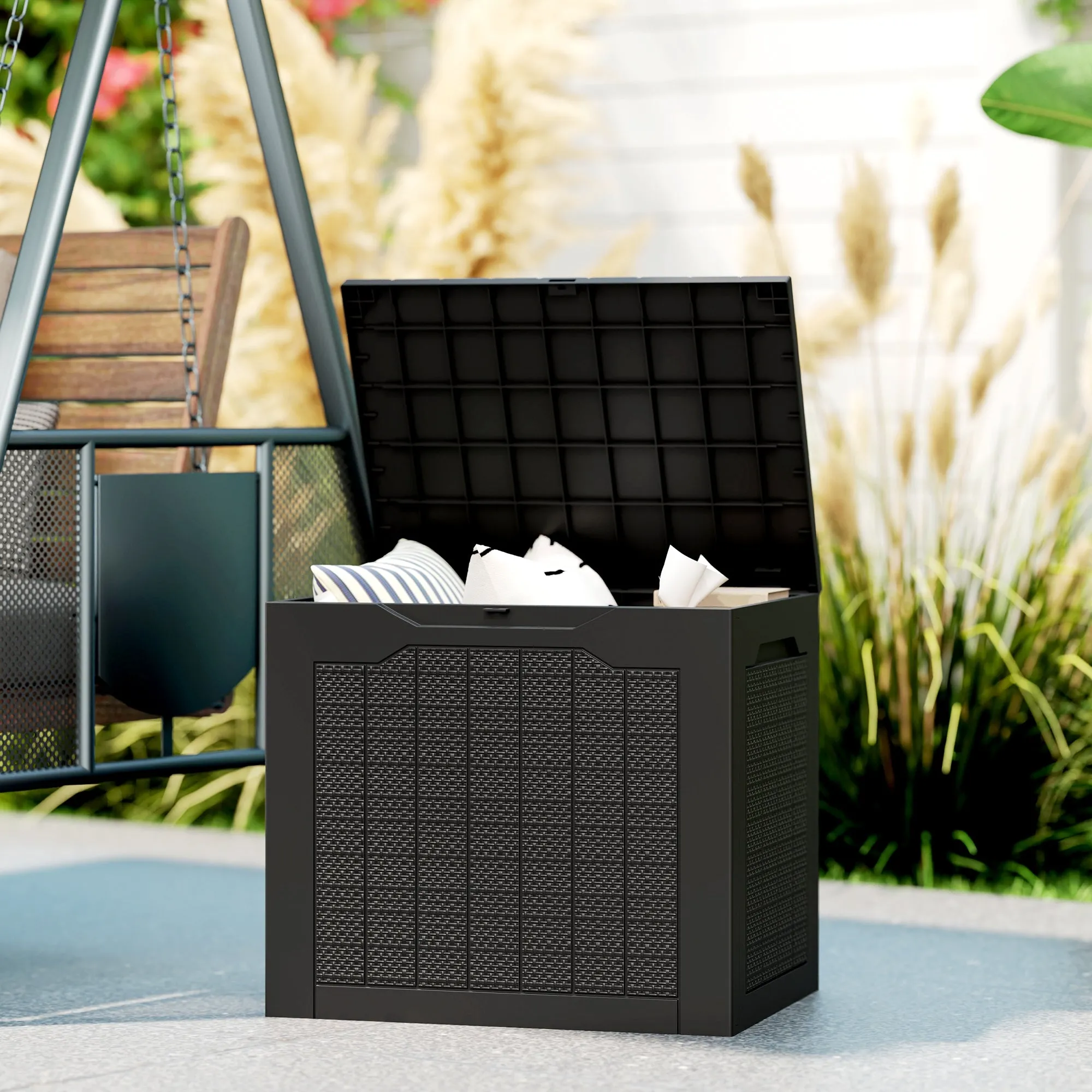 Garden Chest with Handles, Waterproof Tool Container, 56x41x50 cm, Black - Image 2
