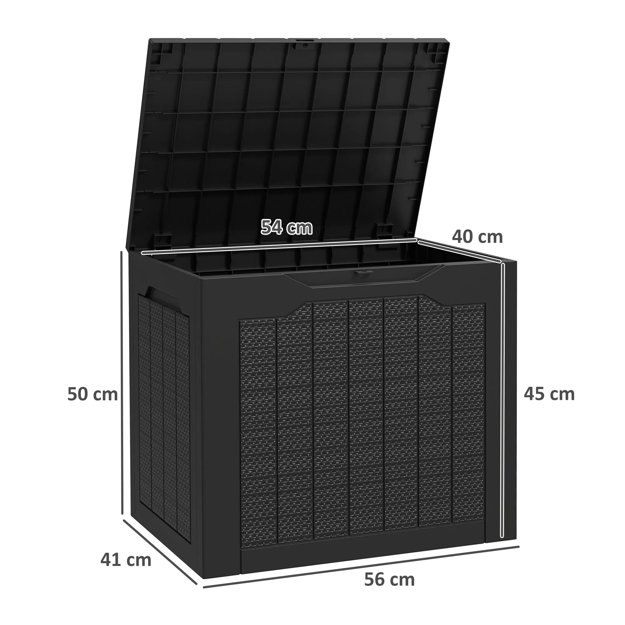 Garden Chest with Handles, Waterproof Tool Container, 56x41x50 cm, Black - Image 3