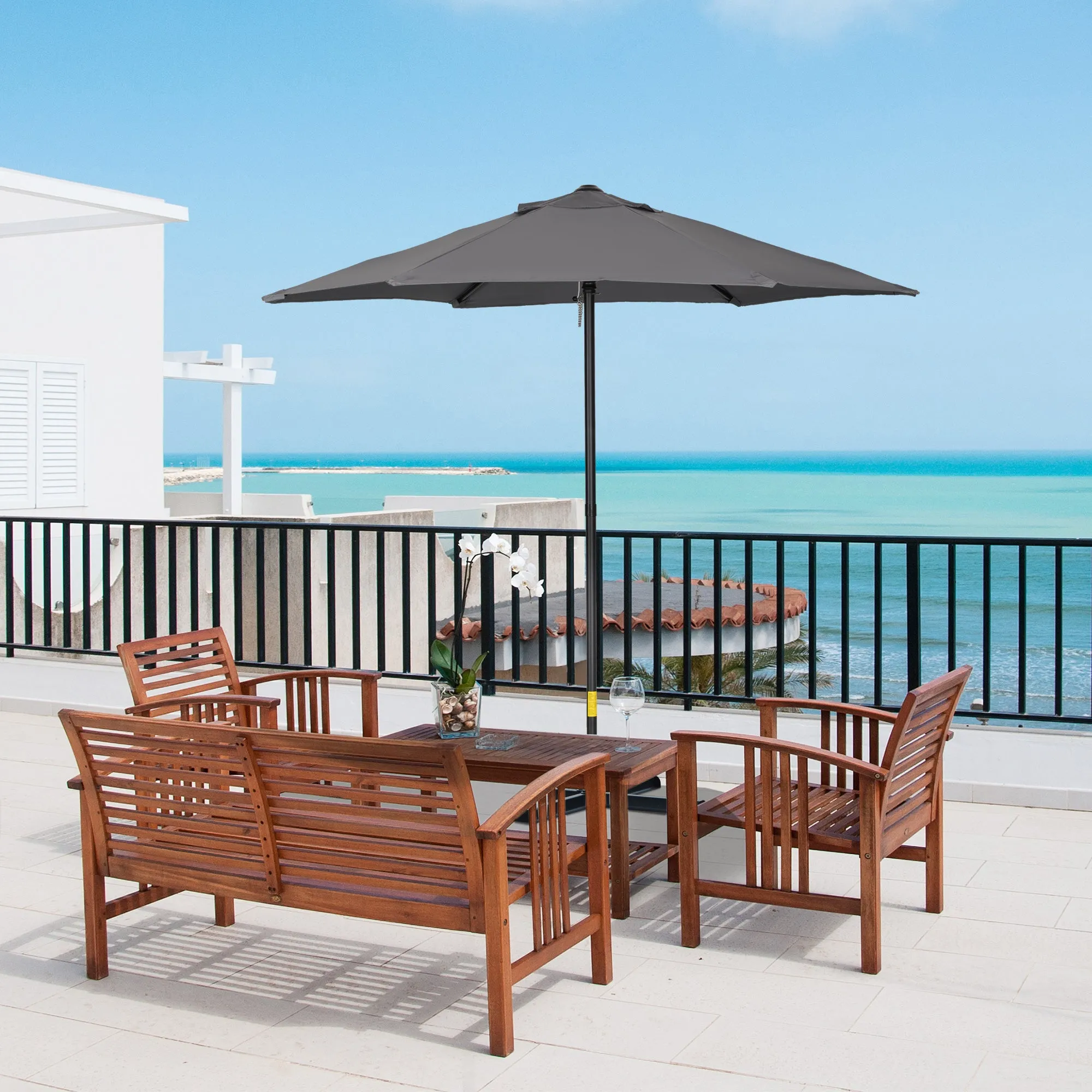 Garden Umbrella 2x2 m with 6 Ribs with Air Vent, in Aluminium, Metal and Dark Gray Polyester - Image 2