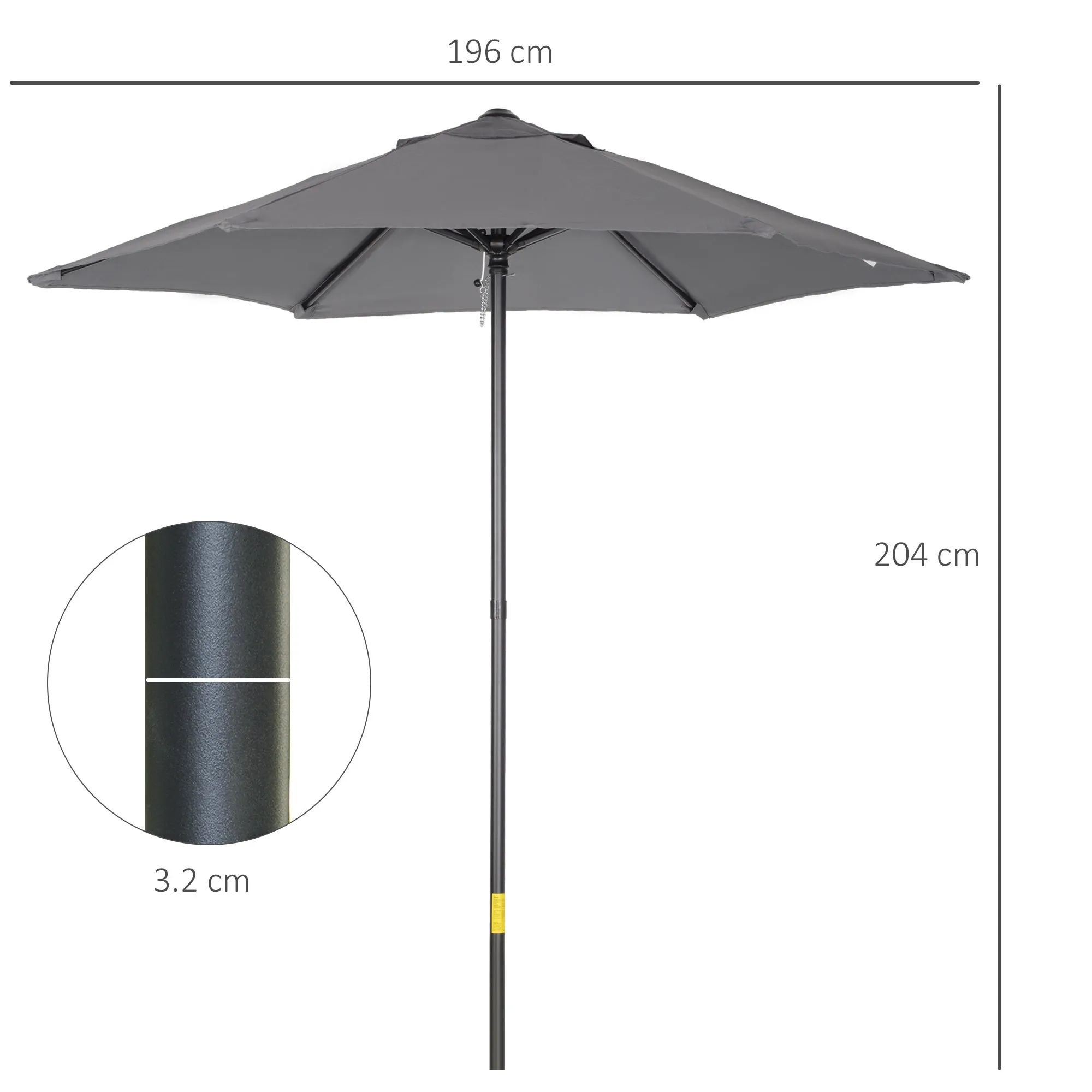 Garden Umbrella 2x2 m with 6 Ribs with Air Vent, in Aluminium, Metal and Dark Gray Polyester - Image 3