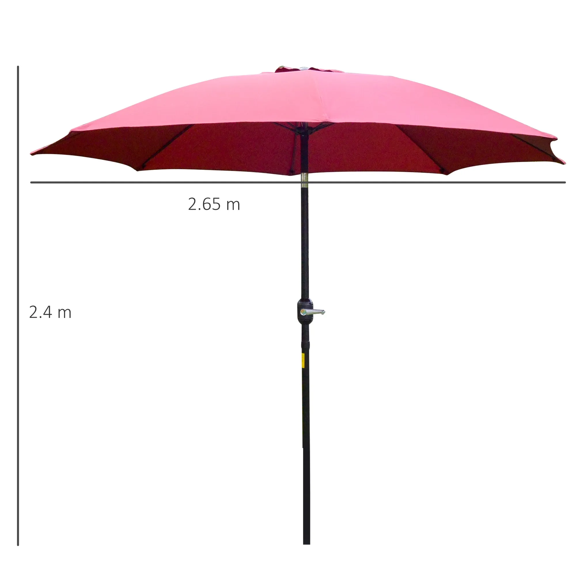 Round and Adjustable Umbrella with Crank, in Polyester, Metal and Fiberglass, Ø265x240 cm, Red and Black - Image 3