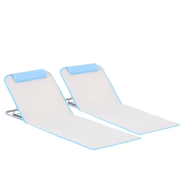 Set of 2 Folding Sun Loungers with Adjustable Backrest and Bag, 48x134x36-45 cm, Beige