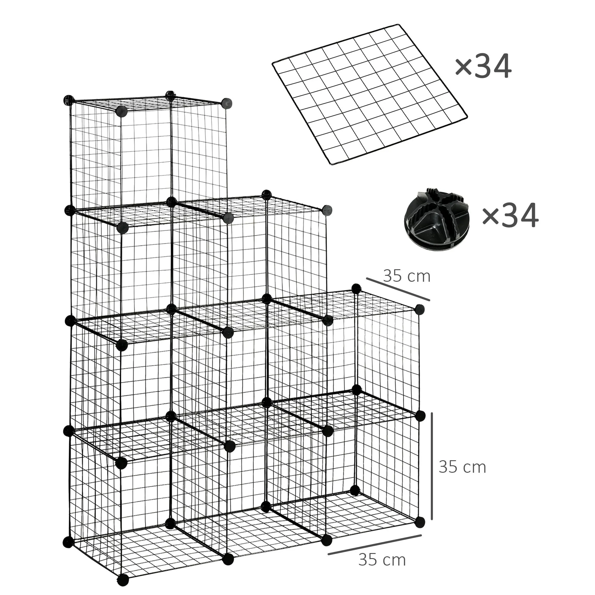 Space-saving bookcase cabinet, 9 mesh cubes with steel and PP panels, 35x35x35 cm, Black - Image 3