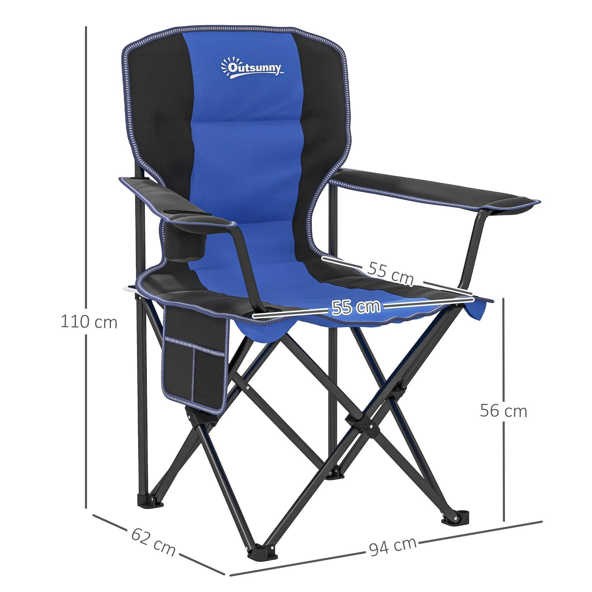 Folding Camping Chair with Pocket and Cup Holder with Carrying Bag, Blue - Image 3