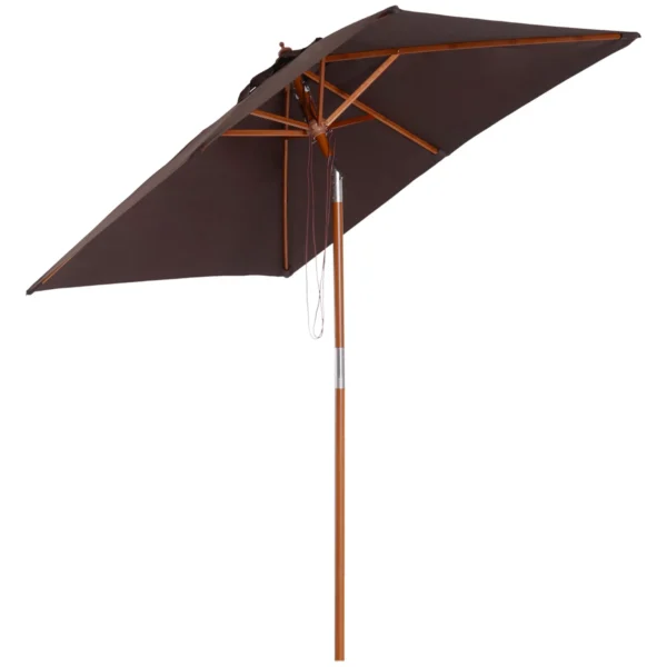 Tilting Rectangular Umbrella 2x1.5 m with 6 Ribs and Rope Opening, in Bamboo and Coffee Polyester