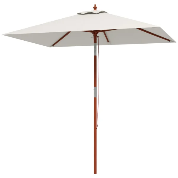 Rectangular Tilting Umbrella 2x1.5 m with 6 Ribs and Rope Opening, in Bamboo and Beige Polyester