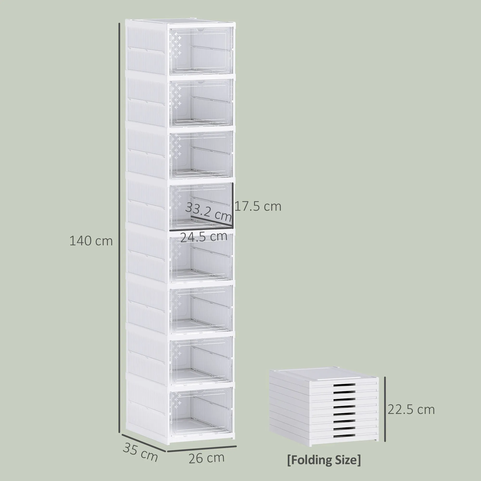 Shoe Rack with 8 Stackable and Foldable Shoe Containers with Transparent Panel, White - Image 3