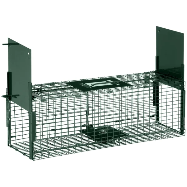 Trap Cage for Small Live Animals with Double Door and Handle, 60x18x20cm, Dark Green