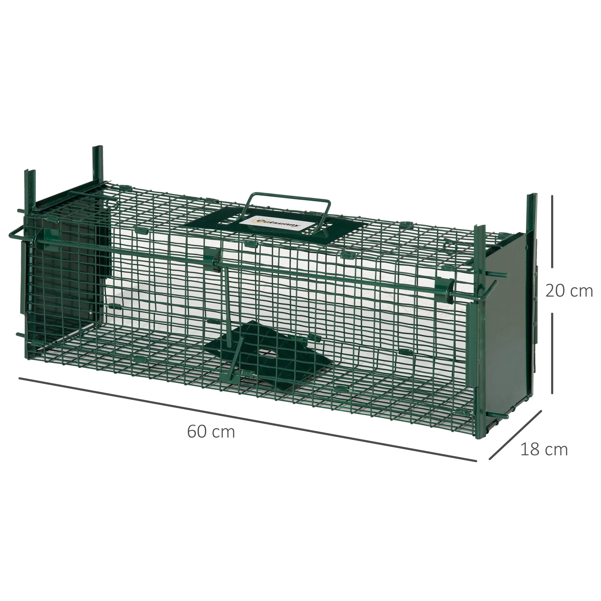 Trap Cage for Small Live Animals with Double Door and Handle, 60x18x20cm, Dark Green - Image 3