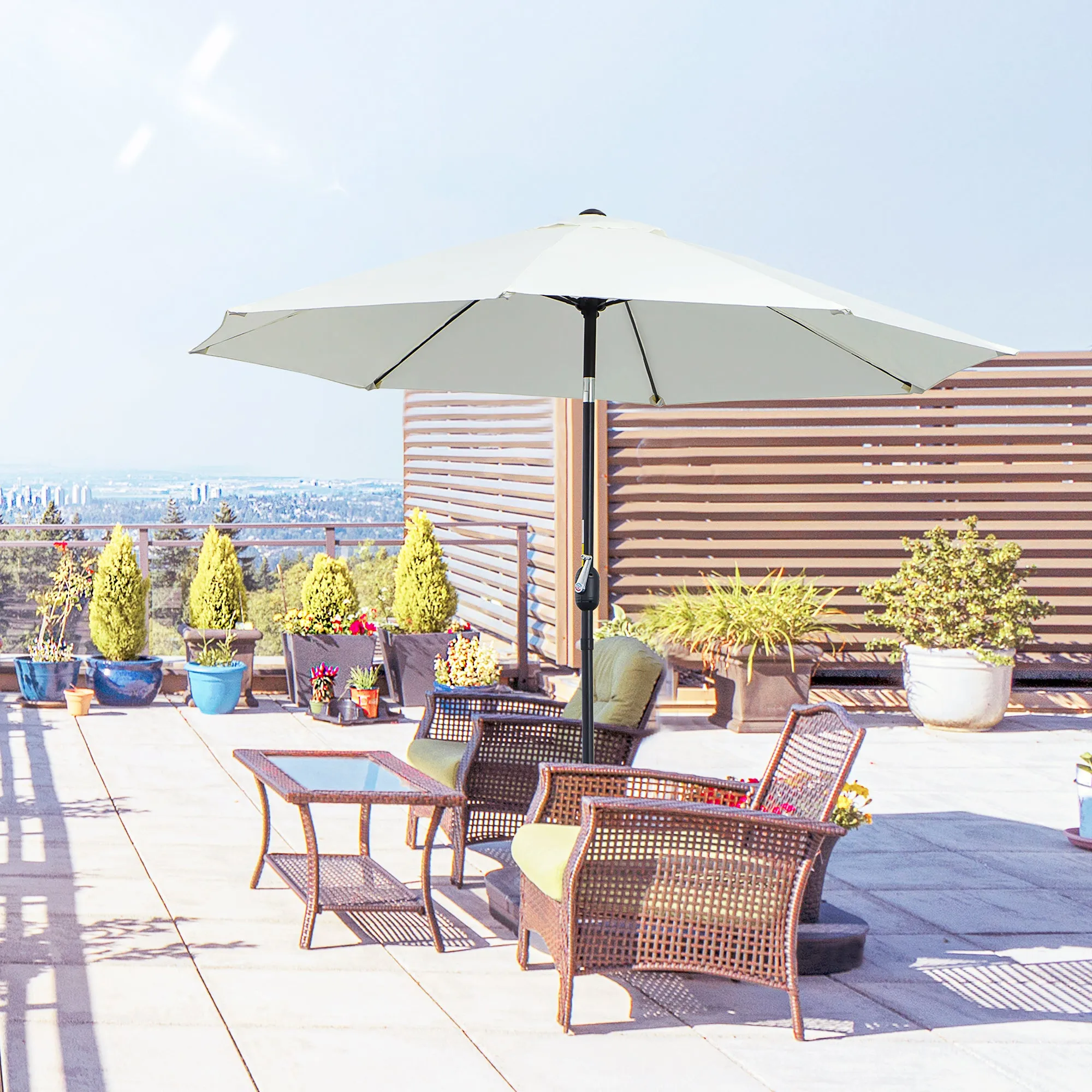 Round Garden Umbrella with Crank and 3-Level Tilting, Ø265x240 cm, Cream - Image 2