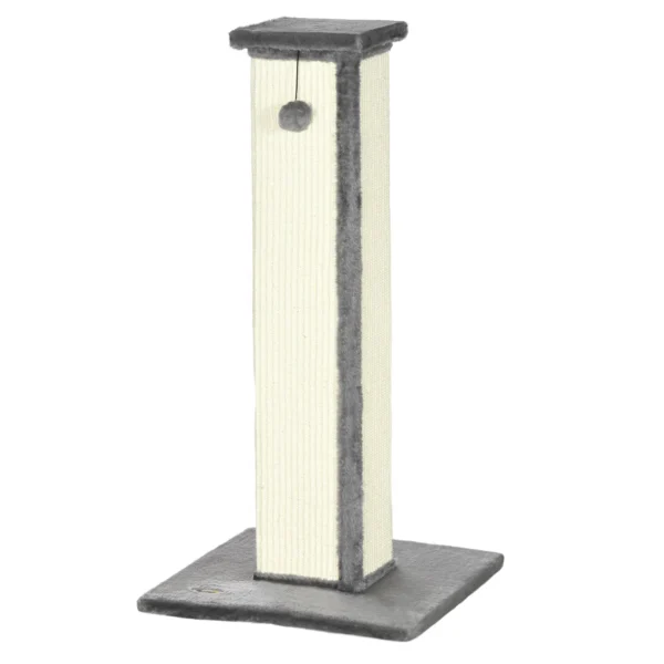 Scratching Post for Cats with Ball, Sisal Pole and Plush Cover, 41x41x81 cm, Gray