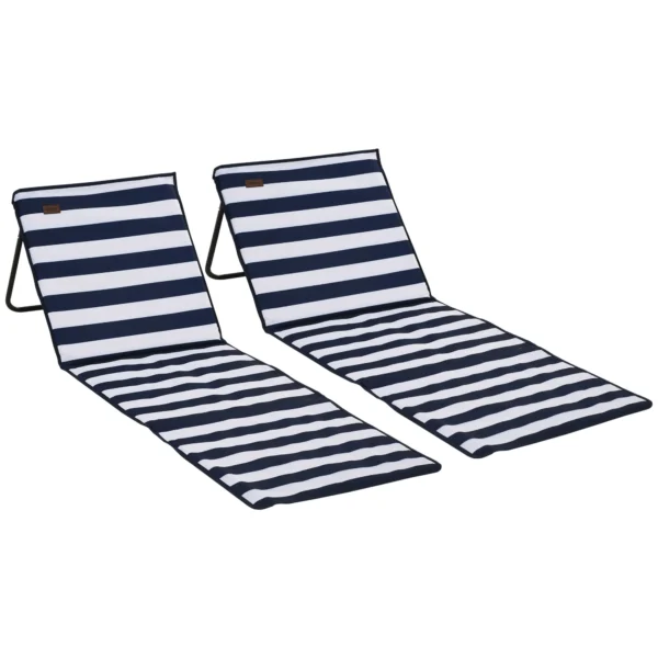 Set of 2 Folding and Adjustable Beach Chairs with Pocket, in Steel and Polyester, 142x51x40 cm, Multicolor