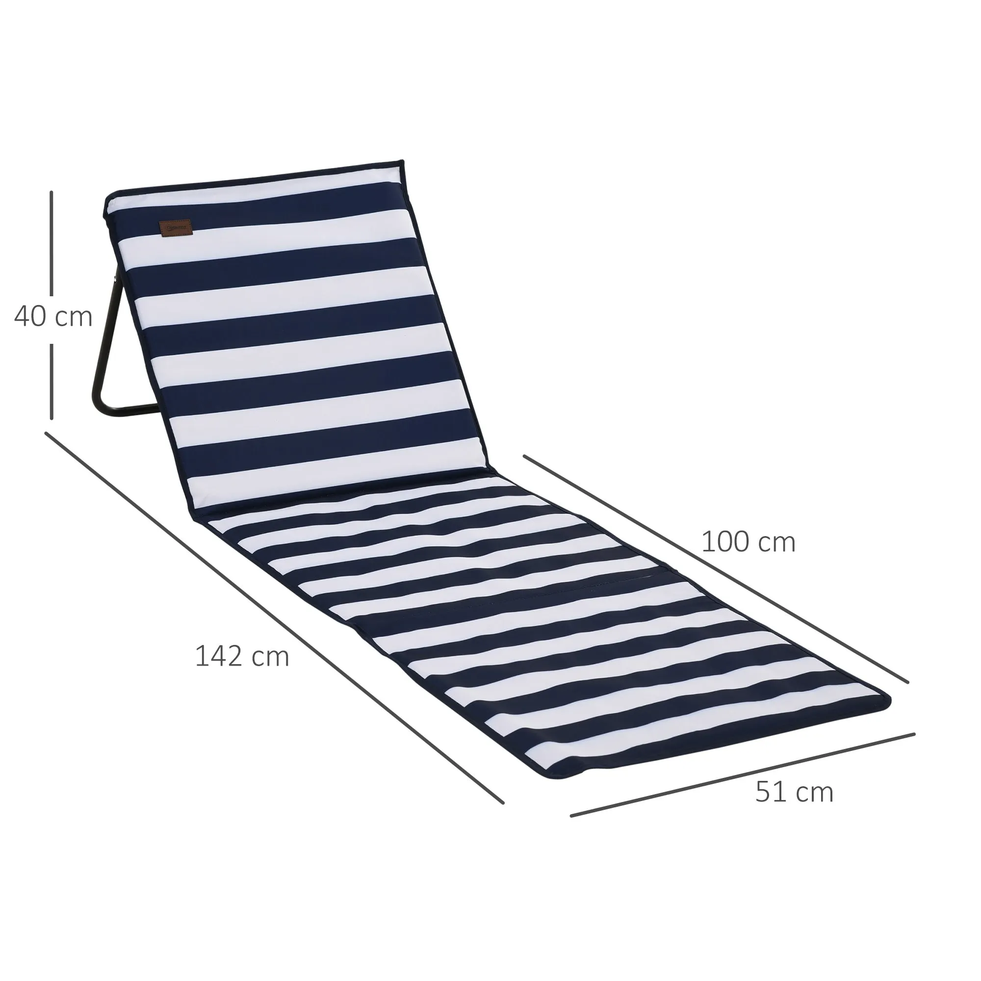Set of 2 Folding and Adjustable Beach Chairs with Pocket, in Steel and Polyester, 142x51x40 cm, Multicolor - Image 3