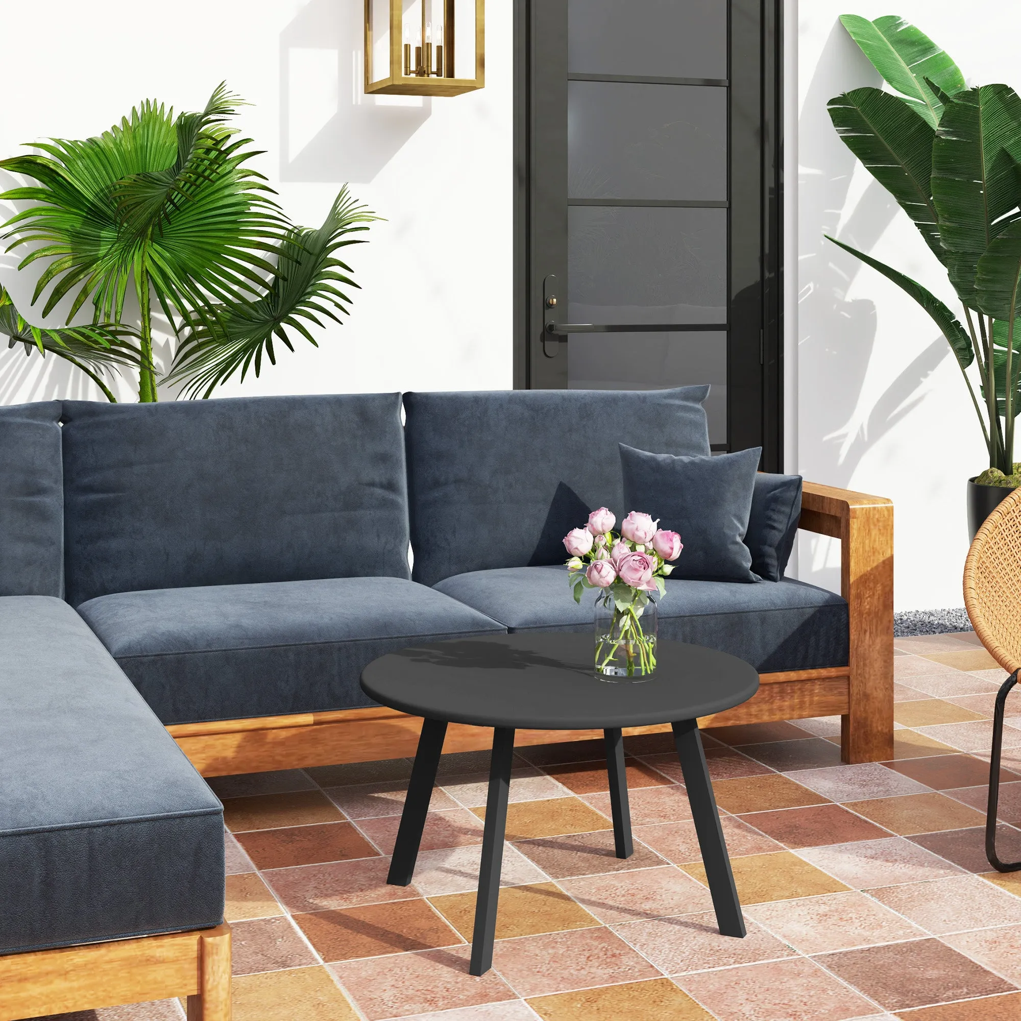 Round Garden Coffee Table in Industrial Style with Non-Slip Feet, in Metal, Ø70x42 cm, Black - Image 2
