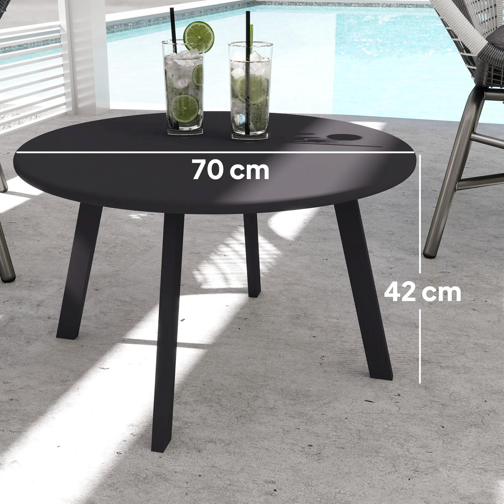 Round Garden Coffee Table in Industrial Style with Non-Slip Feet, in Metal, Ø70x42 cm, Black - Image 3