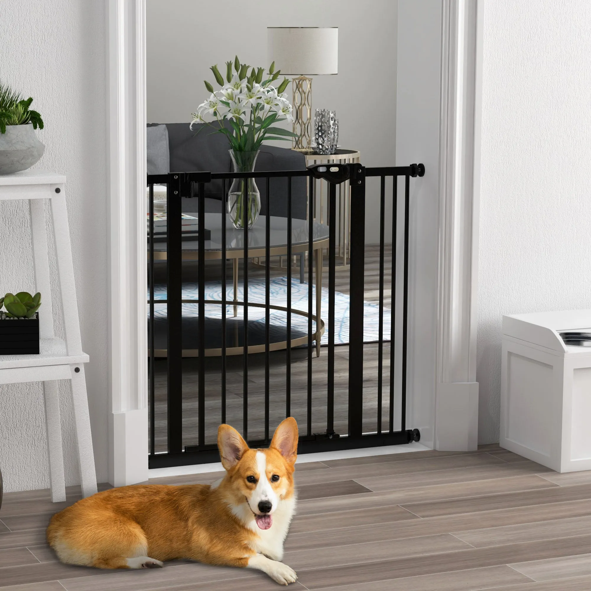 Dog Gate with 2 Extensions with Adjustable Width up to 100 cm and Automatic Closing, Black - Image 2
