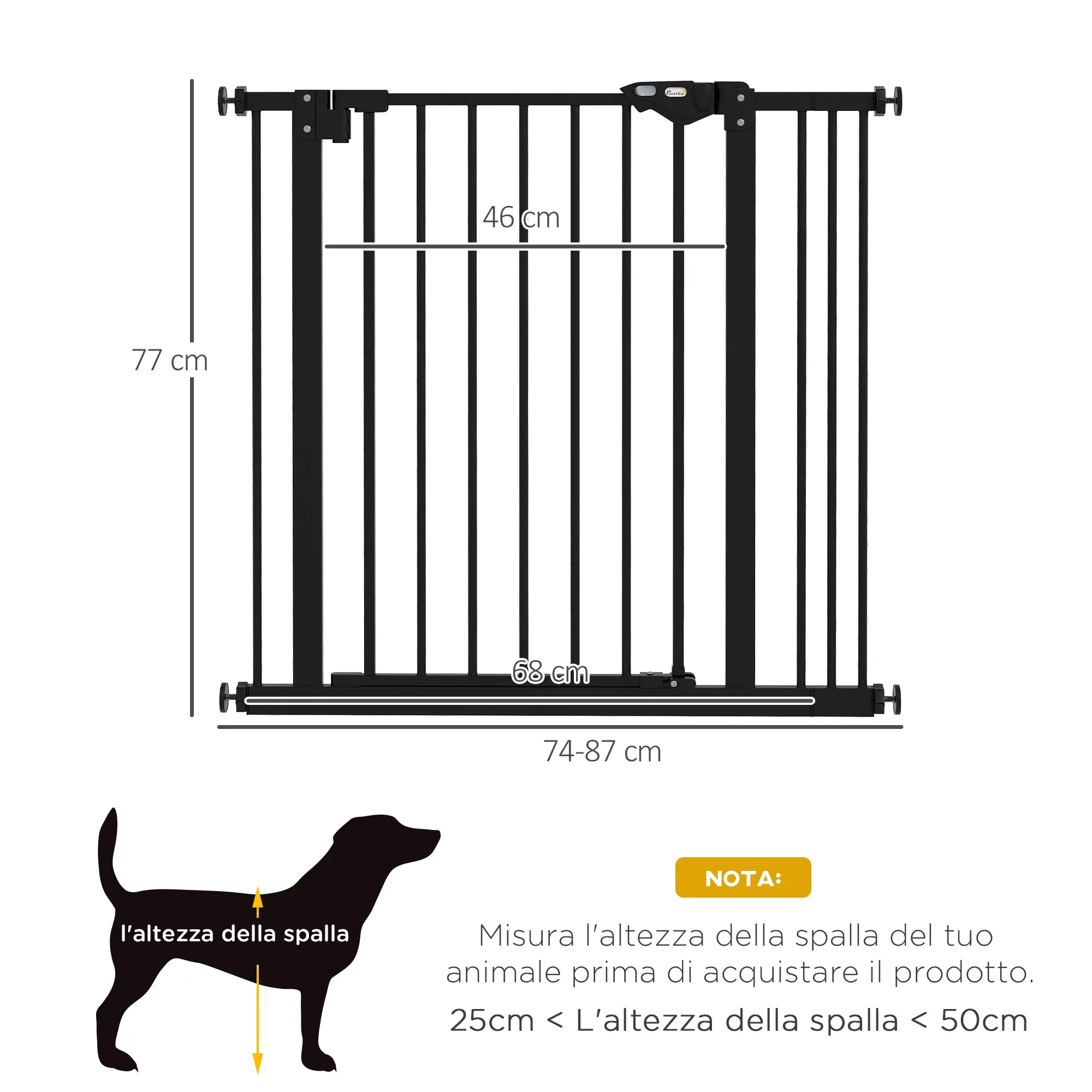Dog Gate with 2 Extensions with Adjustable Width up to 100 cm and Automatic Closing, Black - Image 3