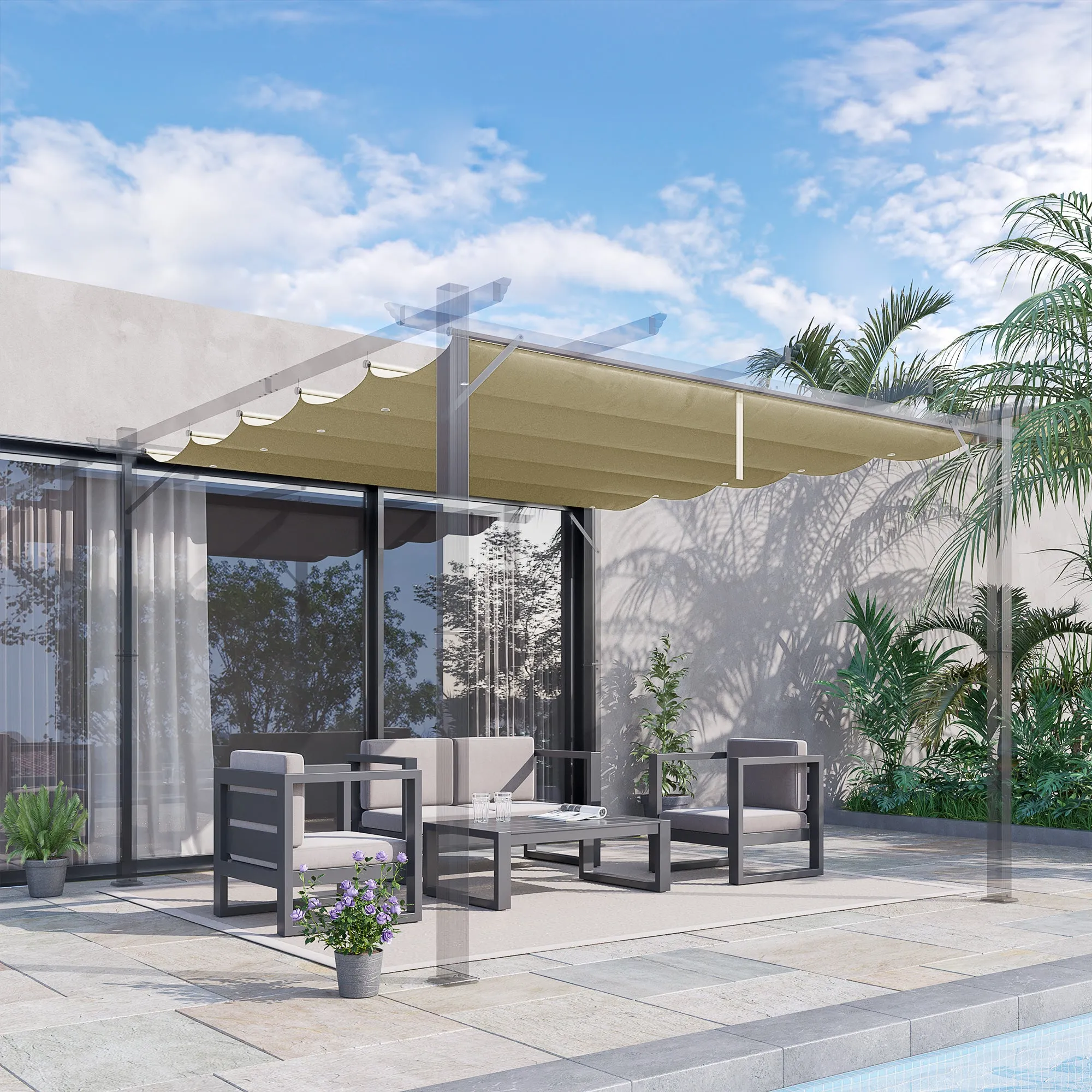 4x3 m Pergola Gazebo Cover in Beige Breathable Polyester with 10 Drainage Holes - Image 2