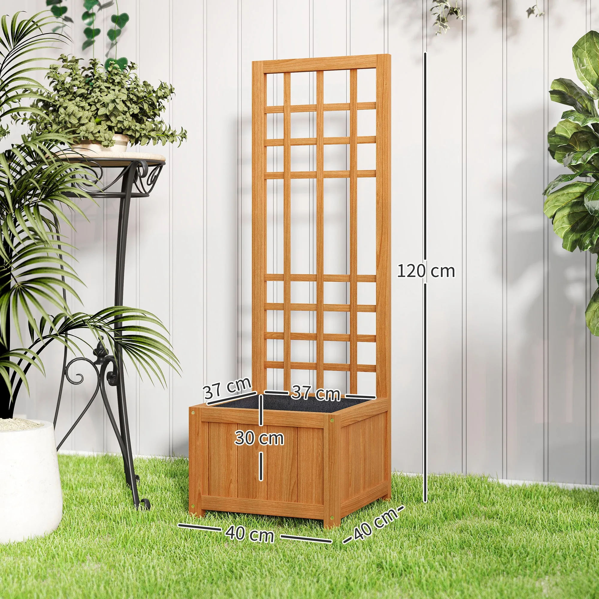 Planter with Trellis for Climbing with Drainage Hole and Lining, Wooden, 40x40x120 cm, Brown - Image 3