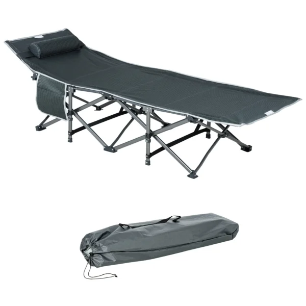 Folding and Padded Camping Cot with Storage Pocket, 188x64.5x53 cm, Gray