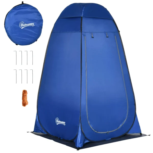 Camping and Beach Shower Tent with Zipper Door and Transport Bag, 126x124x189 cm, Dark Blue