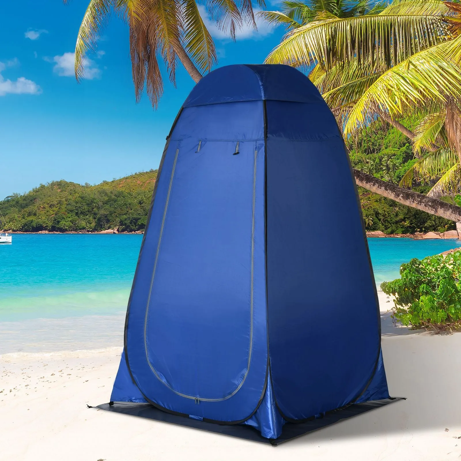 Camping and Beach Shower Tent with Zipper Door and Transport Bag, 126x124x189 cm, Dark Blue - Image 2