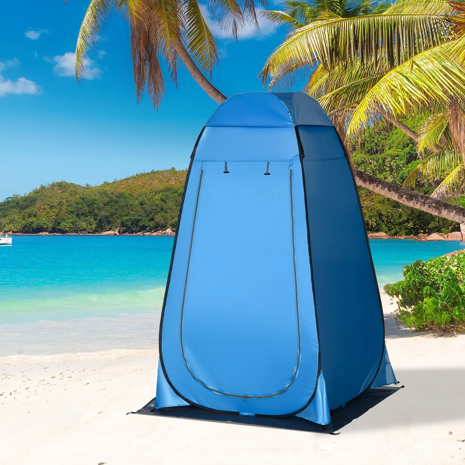 Camping and Beach Shower Tent with Zipper Door and Transport Bag, 126x124x189 cm, Blue - Image 2