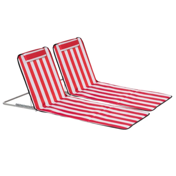 Set of 2 Folding Beach Loungers with 5-Level Adjustable Backrest and Bag, Red