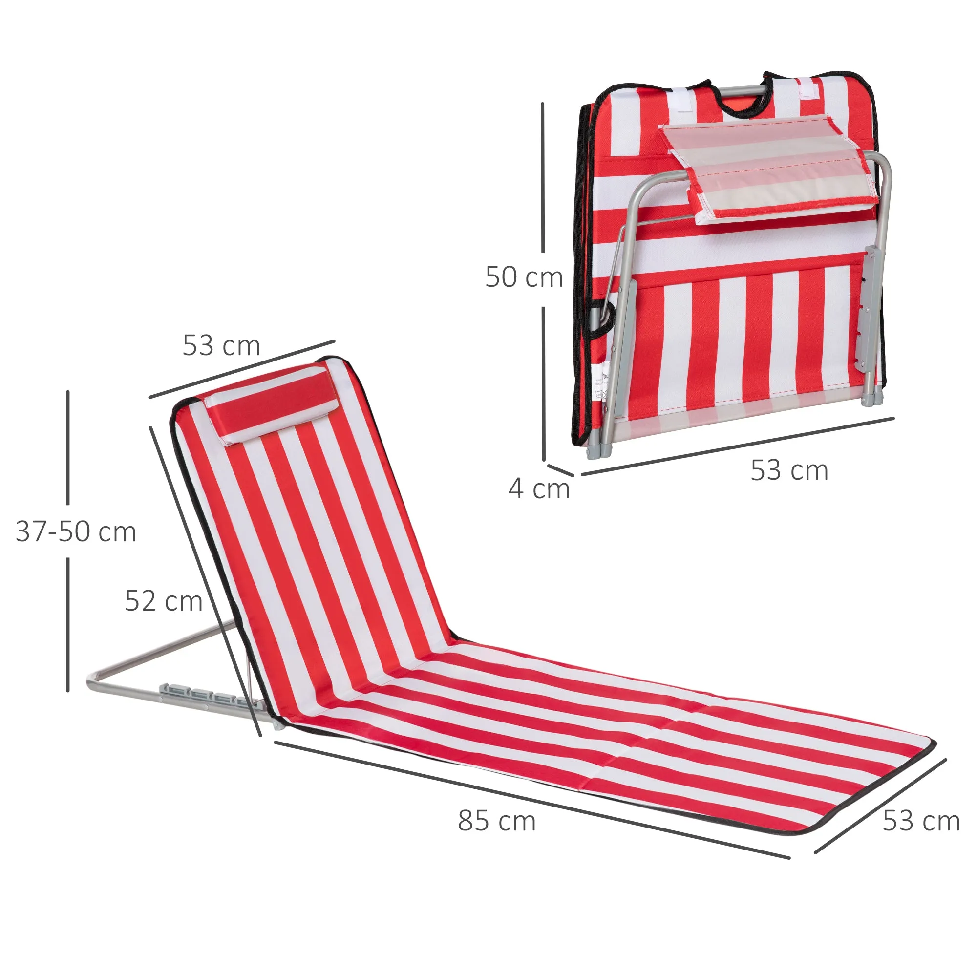 Set of 2 Folding Beach Loungers with 5-Level Adjustable Backrest and Bag, Red - Image 3