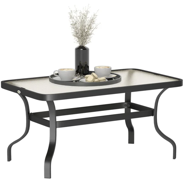 Rectangular Outdoor Coffee Table in Black Metal with Tempered Glass Top, 95x55x46 cm