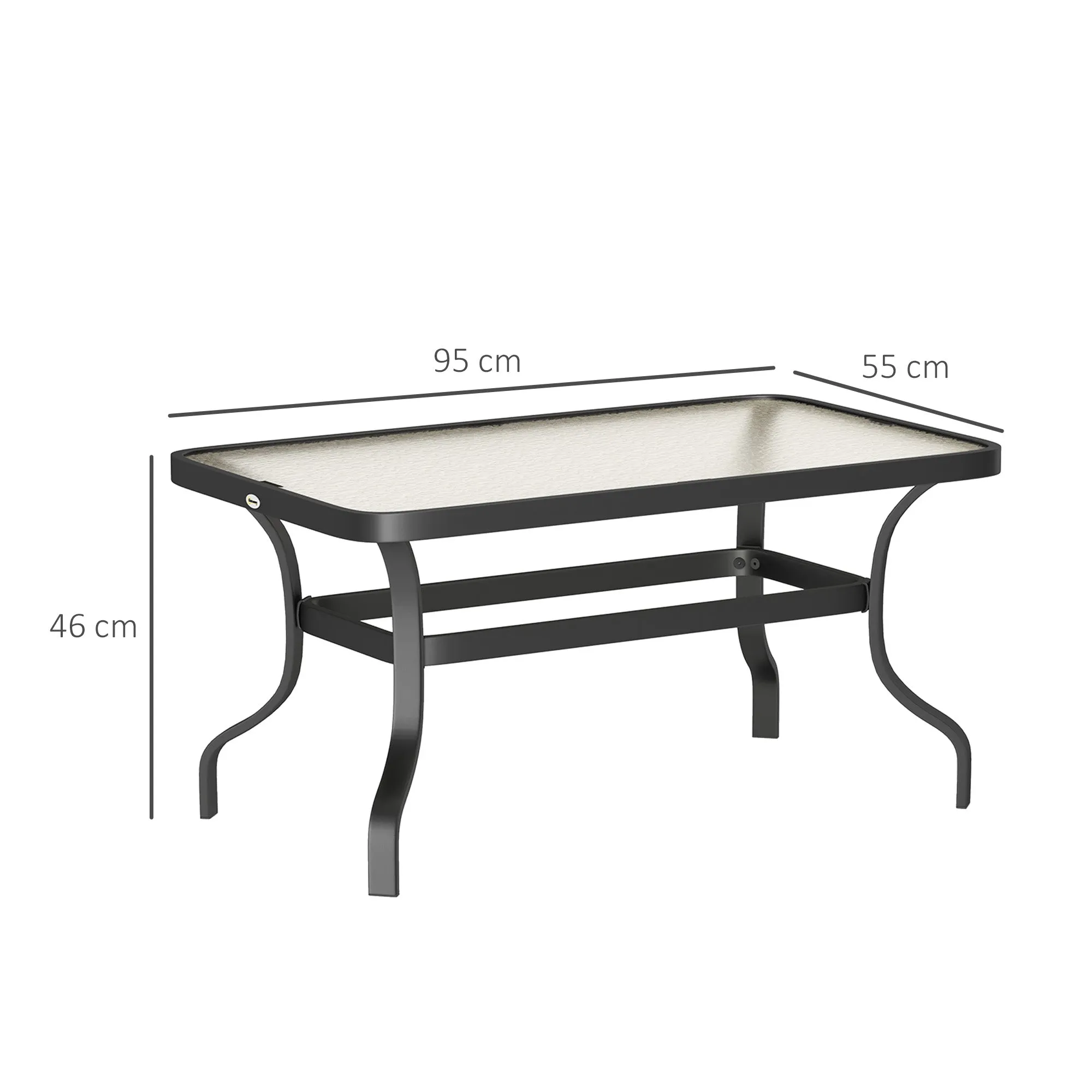Rectangular Outdoor Coffee Table in Black Metal with Tempered Glass Top, 95x55x46 cm - Image 3