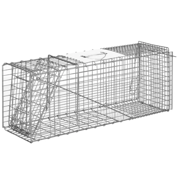Foldable Steel Trap Cage for Live Animals, 81x26x34.5cm, Silver