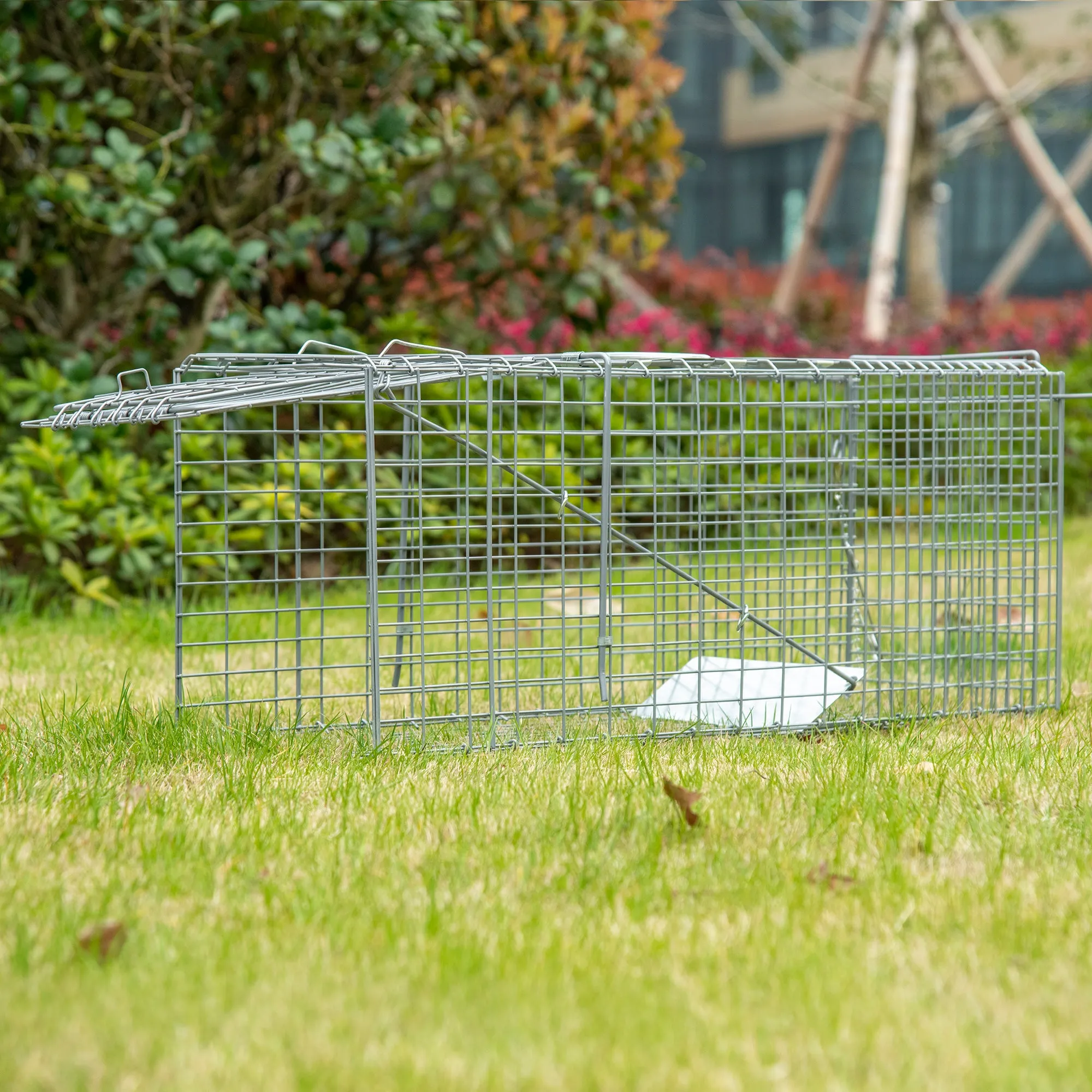 Foldable Steel Trap Cage for Live Animals, 81x26x34.5cm, Silver - Image 2