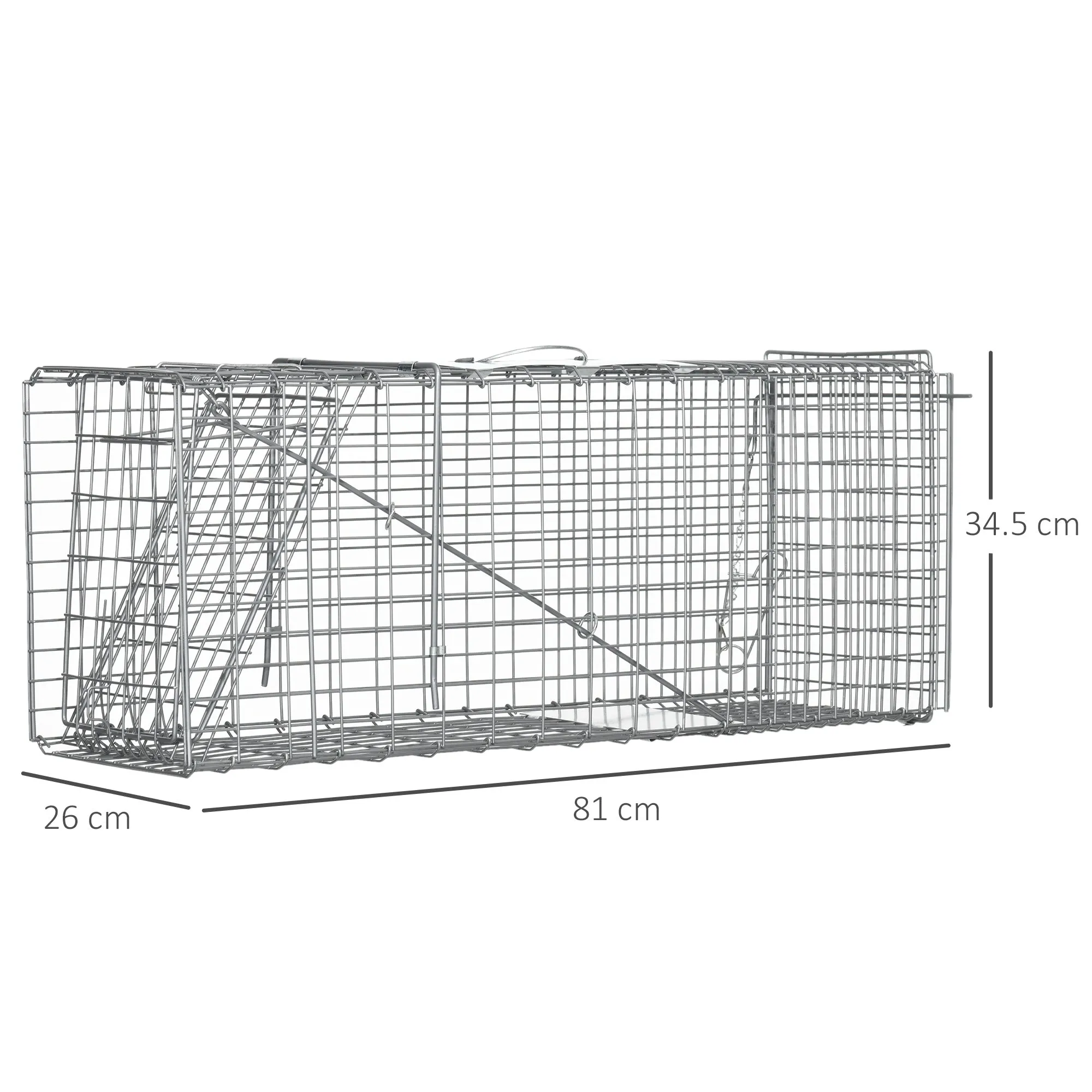 Foldable Steel Trap Cage for Live Animals, 81x26x34.5cm, Silver - Image 3
