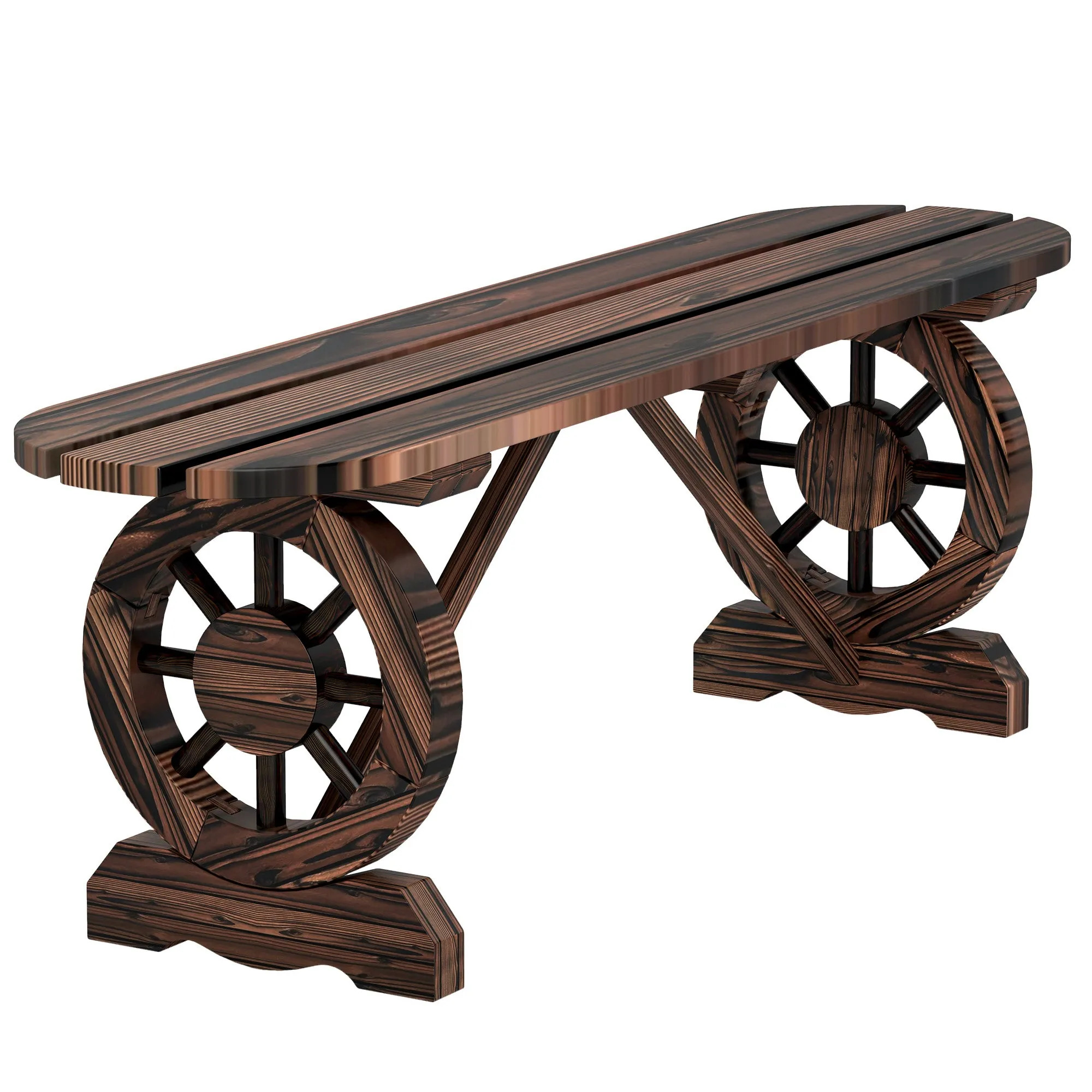Garden Bench with Wagon Wheel Legs and Slatted Seat, 120x29x39cm, Brown