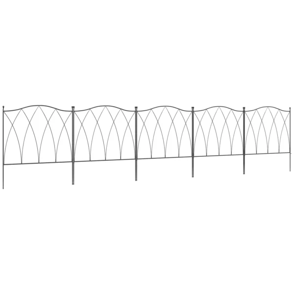 Outdoor 5-Panel Metal Fence with Laces, 305x62 cm, Black