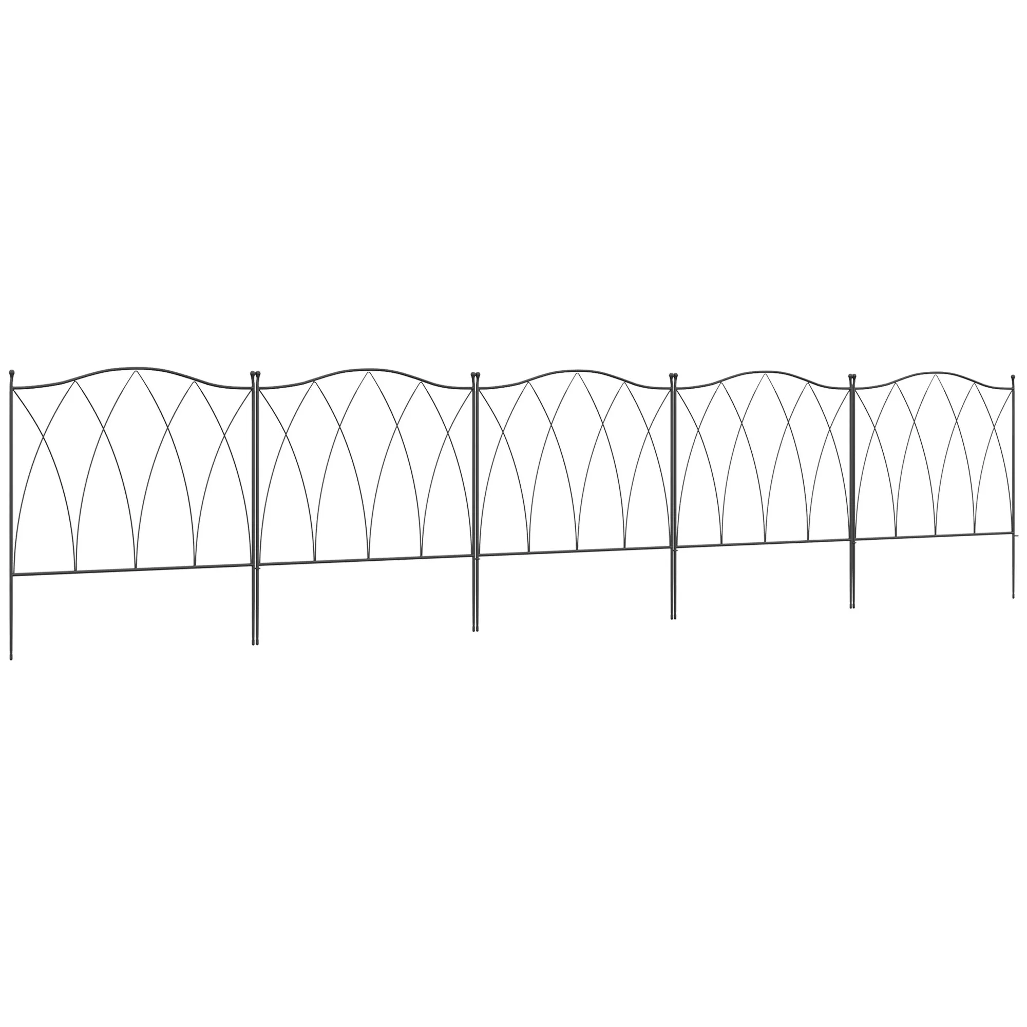 Outdoor 5-Panel Metal Fence with Laces, 305x62 cm, Black