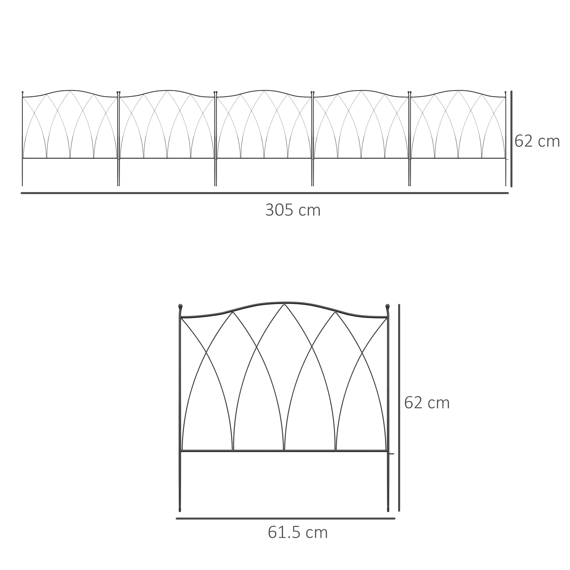 Outdoor 5-Panel Metal Fence with Laces, 305x62 cm, Black - Image 3