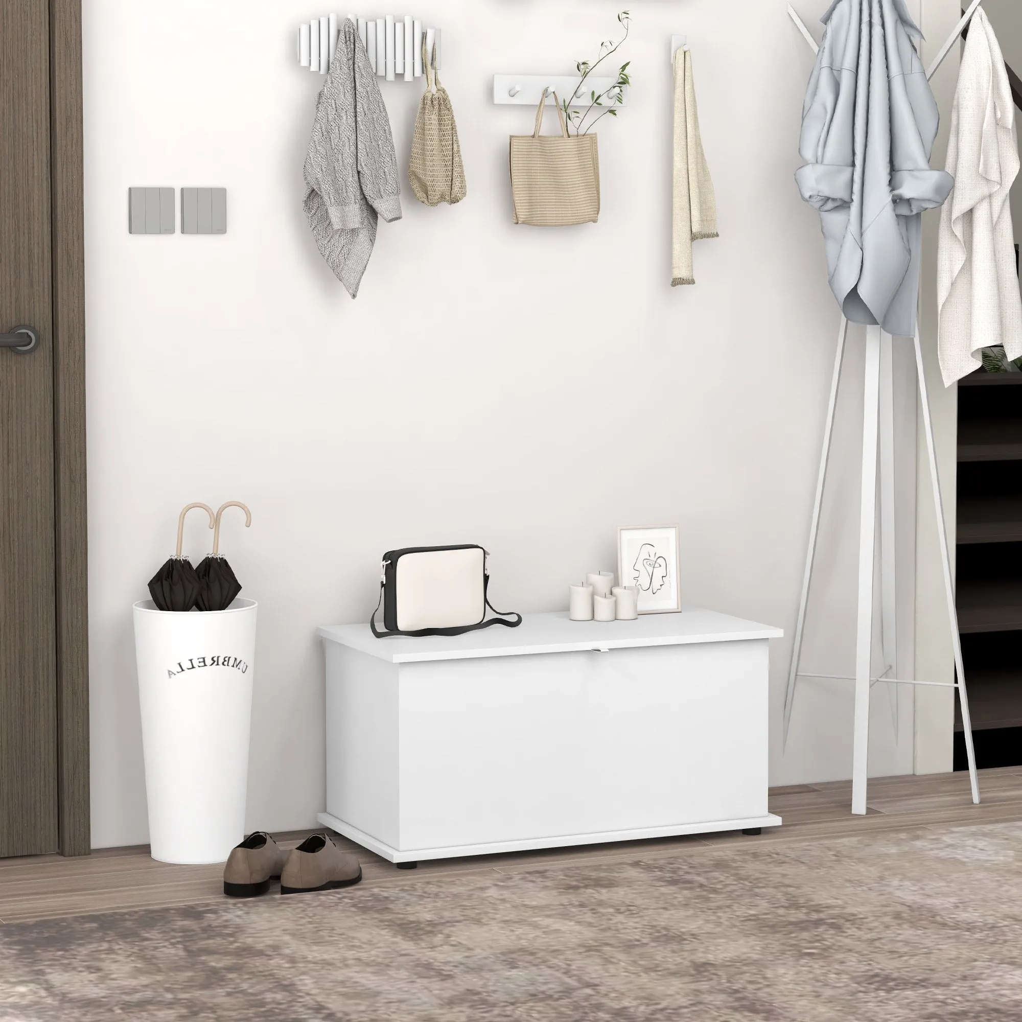 Multipurpose Wooden Storage Bench for Bedroom and Entrance, 80x40x40 cm, White - Image 2