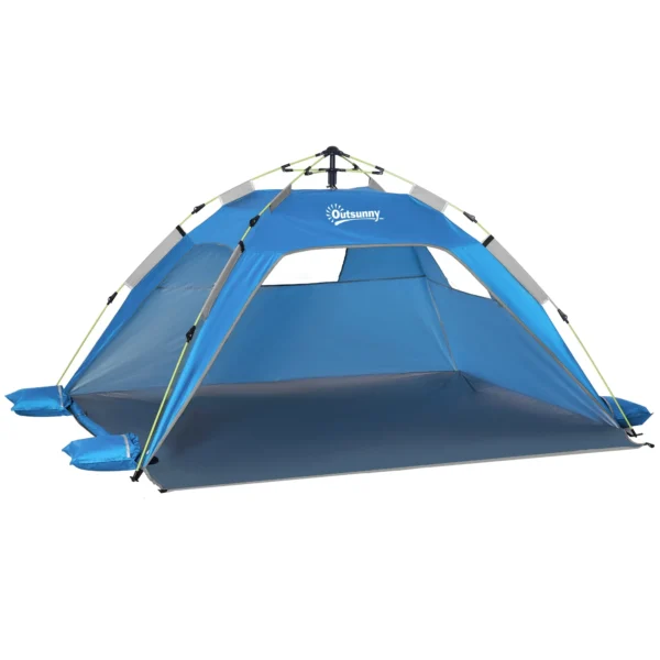 Pop Up Beach Tent with Zipper Door, in Polyester and Fiberglass, 220x173x120 cm, Sky Blue and Gray