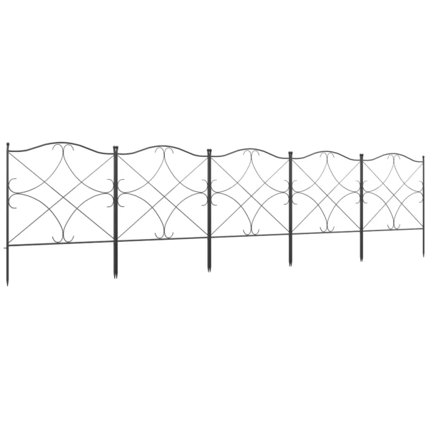 5-Panel Outdoor Metal Fence with Posts, 305x62 cm, Black