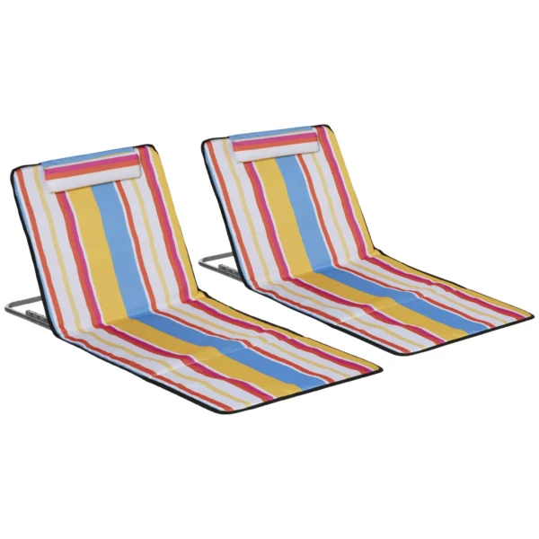Set of 2 Folding Beach Chairs with Adjustable Backrest and Headrest, 53x124x35-45 cm, Multicolor