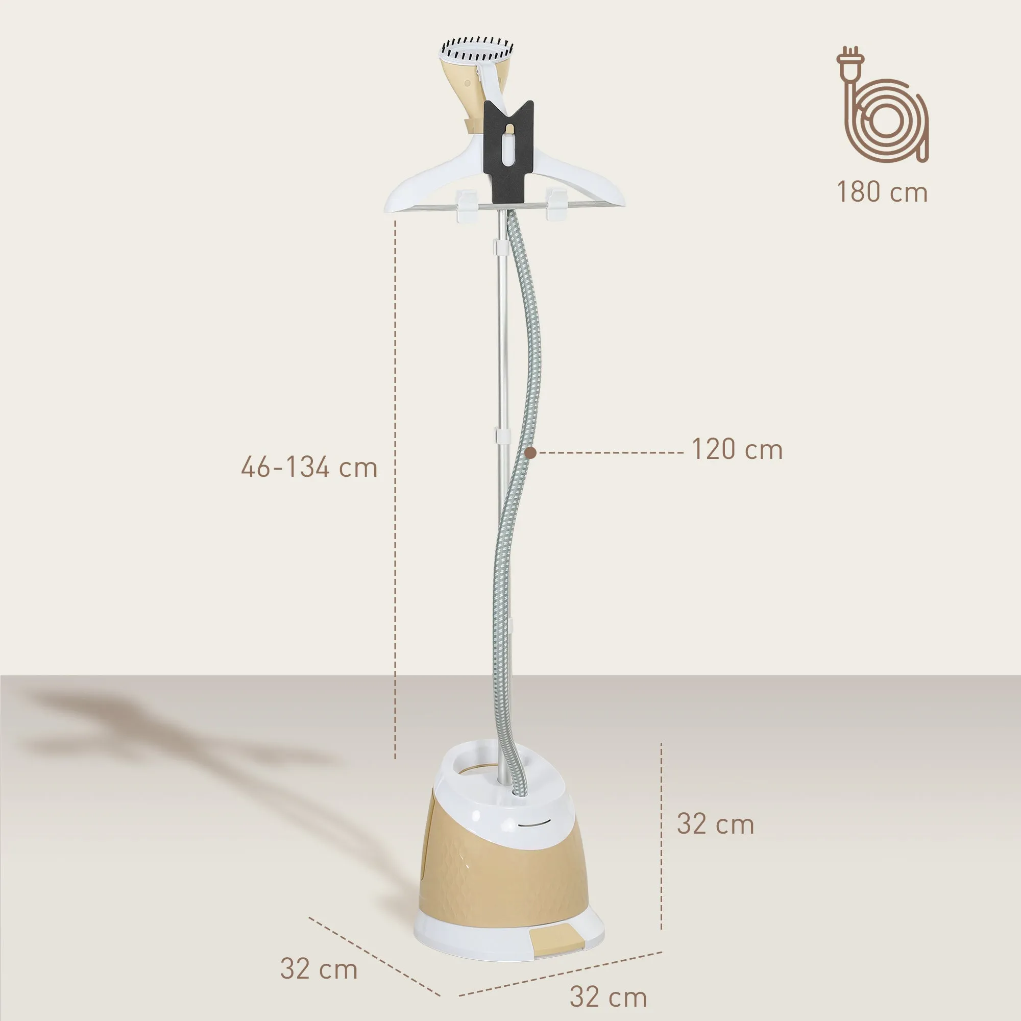 1800W Vertical Steam Iron with 1.8L Tank, Adjustable Height and Accessories, Gold - Image 3