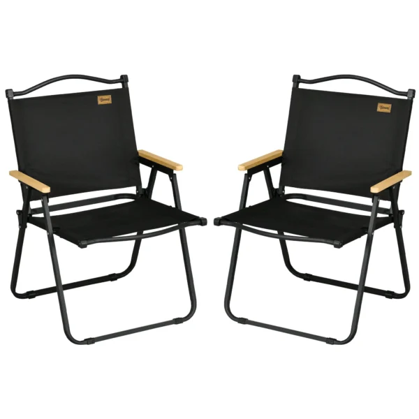 Set of 2 Folding Outdoor Chairs with Armrests in Oxford Fabric and Steel, Black
