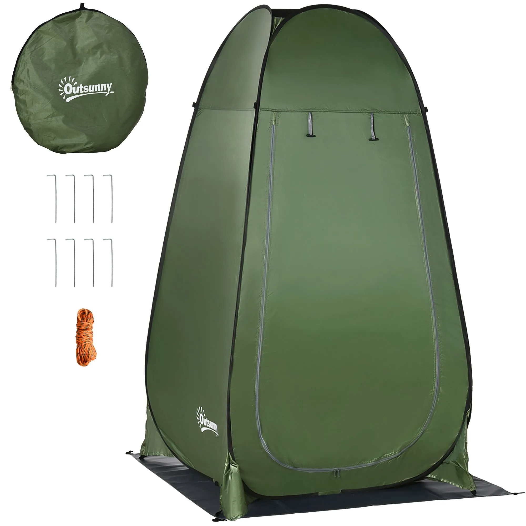 Camping and Beach Shower Tent with Zipper Door and Transport Bag, 126x124x189 cm, Dark Green