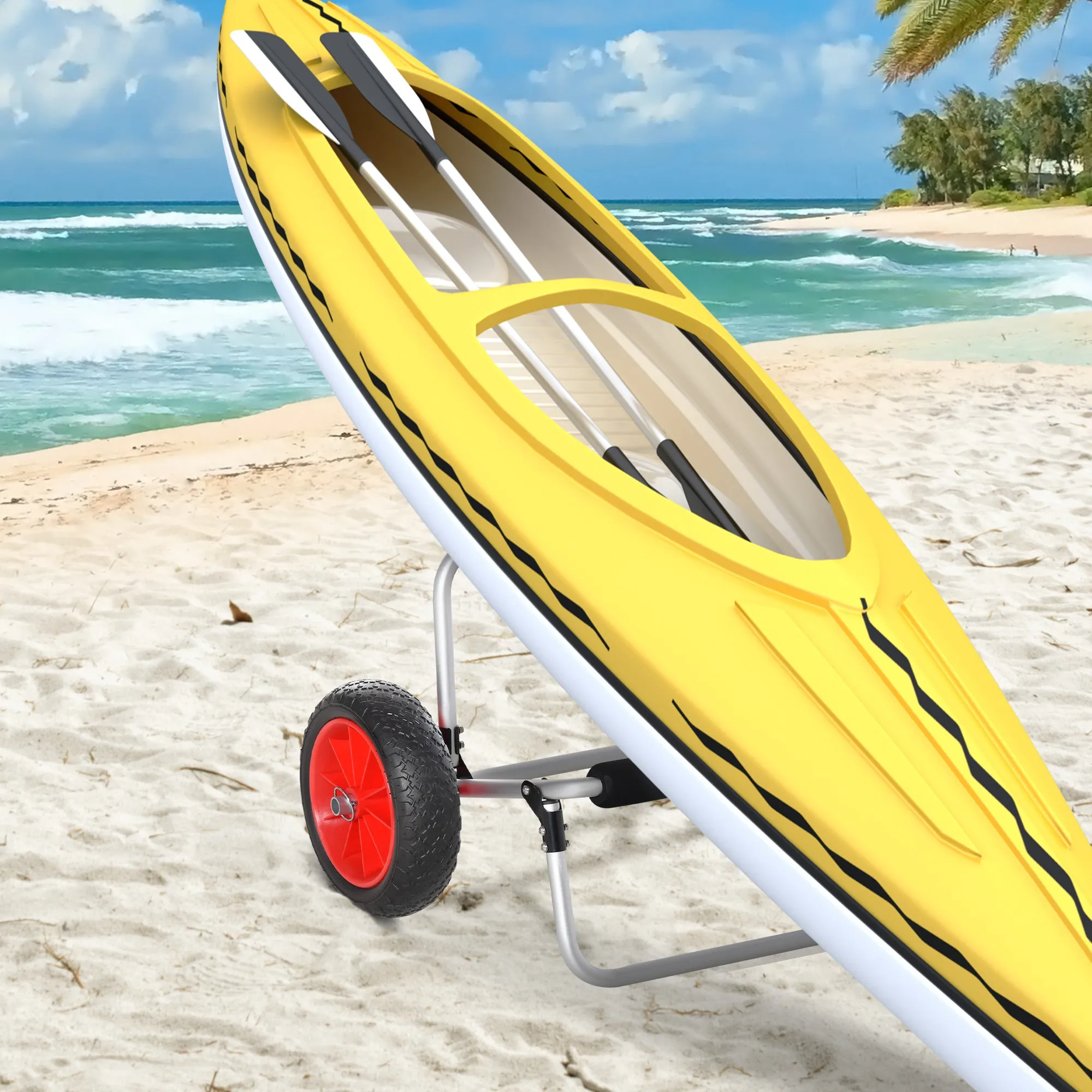 Folding Beach Trolley for Kayak and Canoe with Bumper, in Aluminum and NBR, 70x40x42 cm - Image 2