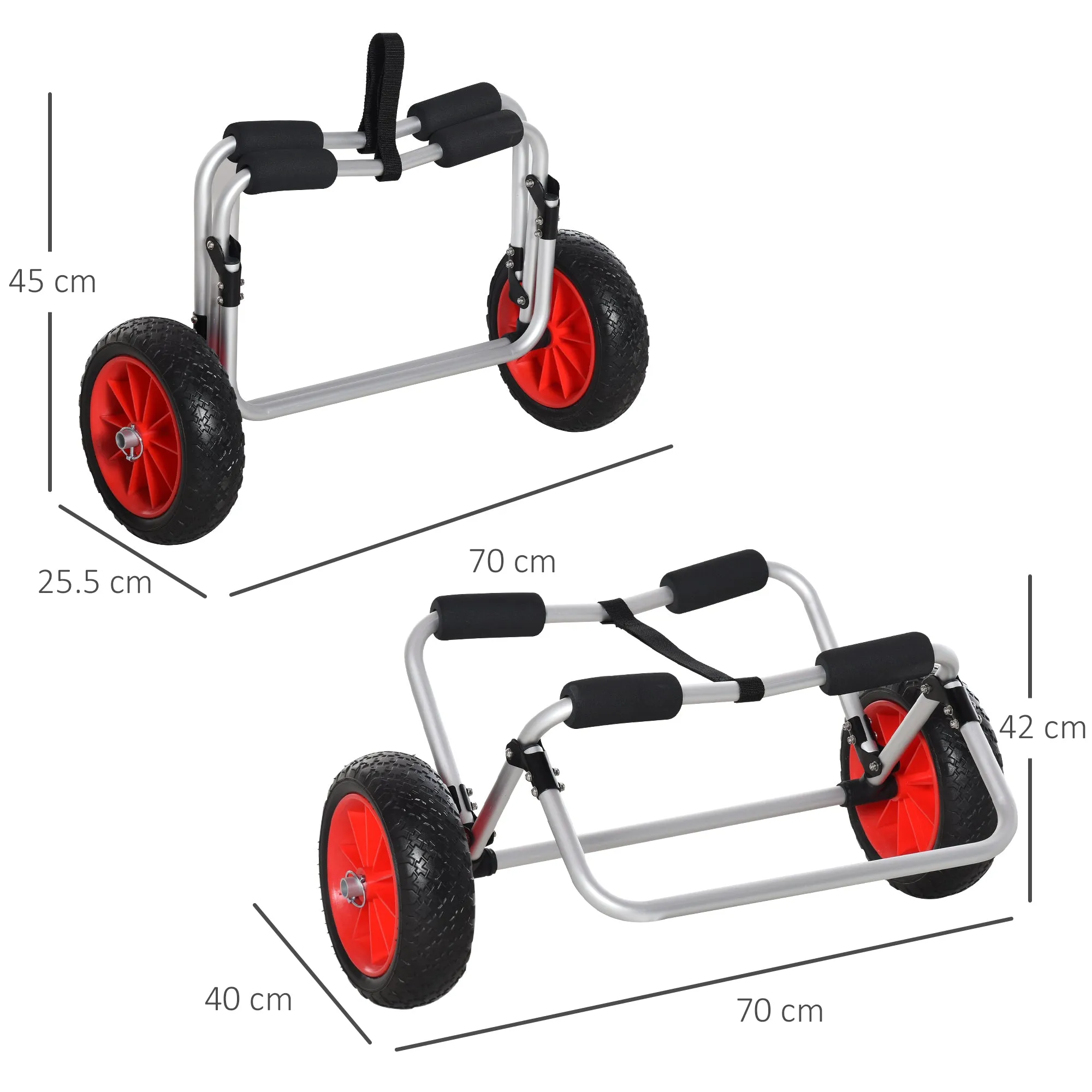 Folding Beach Trolley for Kayak and Canoe with Bumper, in Aluminum and NBR, 70x40x42 cm - Image 3