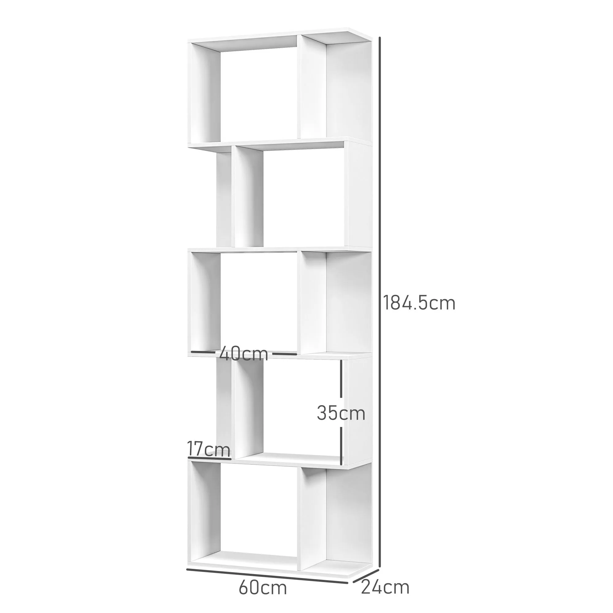 Wooden Bookcase Cabinet with 5 Shelves with Divider, 60x24x184.5 cm, White - Image 3