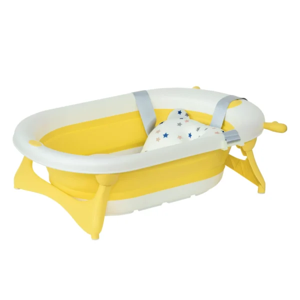 Foldable Bathtub for Children 0-3 Years with Temperature Indicator and Cushion, 81.5x50.5x23.5 cm, Yellow